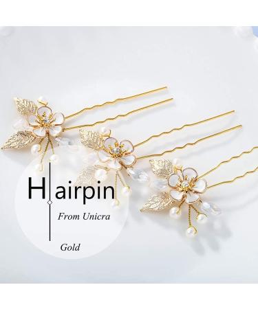 Unicra Wedding Gold Flower Hairpins Set - Pearl Bridal Hair Accessories (Pack of 3) - Buy Online on GoSupps.com