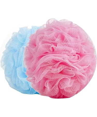 2-Pack Bath Puff Soft Bath Lily Extra-Dense Shower Ball Loofah Sponge Body Exfoliate Pouf - Pink and Blue - Buy Online on GoSupps.com