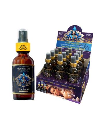 Pure Organic Moringa Oil with Blue Lotus Deep Hydrating & Anti-Aging Ritual Oil for Skin Hair & Nails | Dealer/Distributer Countertop Display 2oz. (12 pack)