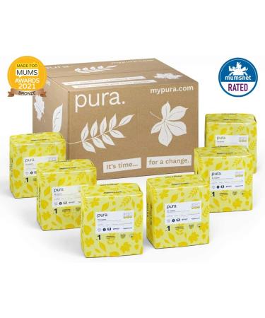 Pura Eco-Diapers Size 1 (Newborn 2-5kg) - 132 Organic Cotton Diapers EU Ecolabel Certified Sensitive Skin Monthly Box Moisture Indicator - Buy Online on GoSupps.com