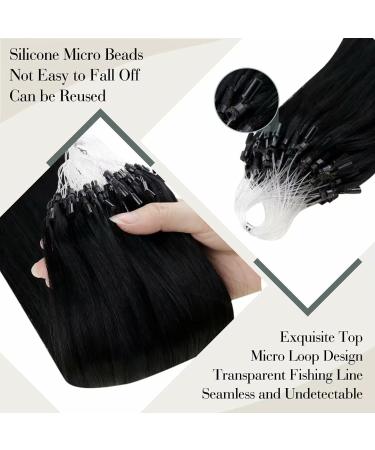 LAAVOO Microring Extensions - Real Hair Black Micro Loop Extensions 50g | Smooth #1 45 cm Invisible Microring - Buy Online on GoSupps.com