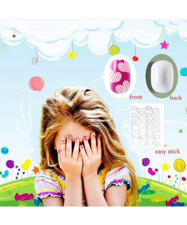 144 Pieces Kids Stick On Nails Full Cover Children False Nails Short Kids Press on Nails Sets Fake Cartoon Nails for Girls - Buy Online on GoSupps.com