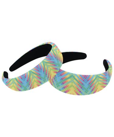 Headbands Women Hair Head Bands 2 Pieces Wide Top Turban Velvet Hair Bands Elastic Headband Neon Wavy Stripes Pixel Art Pattern Fashion Head Wrap 2 Size Multi-colored 4