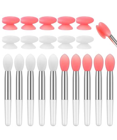 Newtay 20 Pcs Silicone Lip Brush Covers and Lip Brushes for Lipsticks, Lip Gloss, Lip Balm and Other Cream Makeup Products Pink White Pink,White