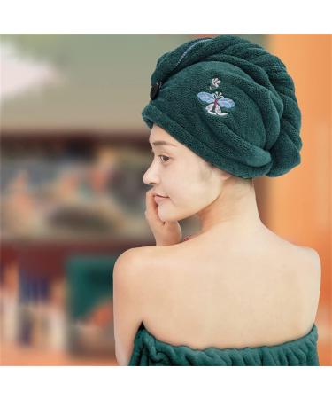 Dry Hair Cap for Women - Quick-Drying Super Absorbent Headscarf | Cute Dark Green Towel (25x65cm) | Perfect for Wet Hair - Buy Online on GoSupps.com