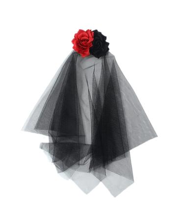 amangul Wedding Punk Hairpin Bridal Yarns Flower Edge Elegant Bride Accessories Short Yarn Women Halloween Cosplay Hairpin(Red And Black Yarn)
