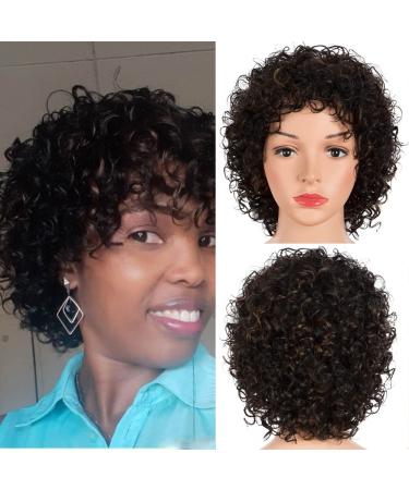 Rebecca Fashion Short Curly Wigs for Black Women Human Hair Wigs with Bangs Ultra-Soft Brazilian Remy Hair  Neal  F1B/30