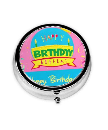 Happy Birthday Balloonround Pill Box 3 Compartment Round Pill Box Organizer Portable Travel Pill Box for Traveling.