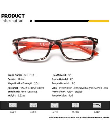 Suertree Feather Hinge Reading Glasses (3 Pack) - 2.5x Dioptria - Stylish Visual Aid for Men & Women - Black Yellow & Red - Buy Online on GoSupps.com
