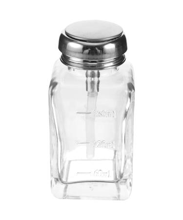 Beaupretty Clear Glass Push Down Dispenser Bottle for Nail Polish and Makeup Remover 180ML Empty One Touch Glass Pump Dispenser with Flip Top Cap