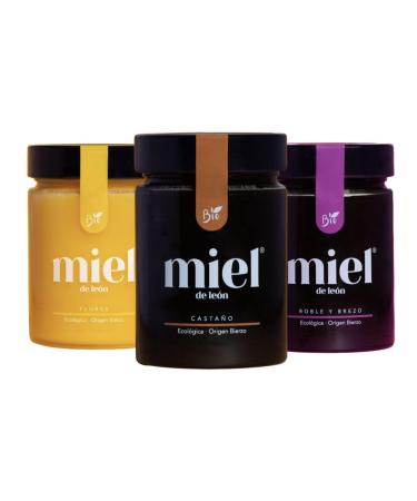 Pure bee honey. Pack of 3 honeys. 1) Flower honey 450g 2) Heather and oak honey 450g 3) Chestnut honey 450 gr. 100% natural bee honey. Handmade product of clean harvest.