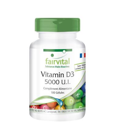 Fairvital | Vitamin D3 Highly dosed - 5000 IU - Cholecalciferol - Vitamin D3 in capsules - 180 Pcs