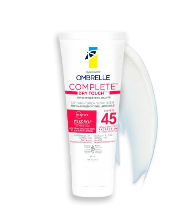 Garnier Ombrelle Complete Dry Touch Sunscreen Lotion SPF 45 For Face & Body For Sensitive Skin Water-Resistant Non-Greasy Non-Sticky Hypoallergenic Fragrance-Free High Broad Spectrum UVA/UVB Protection 90ml
