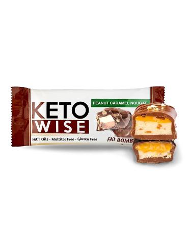 Keto Wise Fat Bombs | Chocolate with MCT Oil | Low Fat, Low Carb Snack | 7g Fat, 2g Net Carbs | Peanut Caramel Nougat | Pack of 16 - Buy Online on GoSupps.com