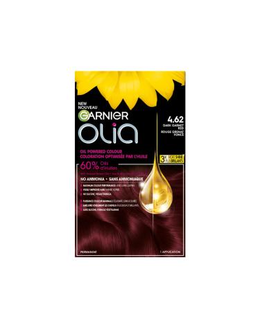 Garnier Olia Permanent Hair Dye Ammonia-Free Hair Color 4.62 Dark Garnet Red Long-Lasting Hair Shine With 60% Oils 1 Application BROWN SHADES 4.62 Dark Garnet Red