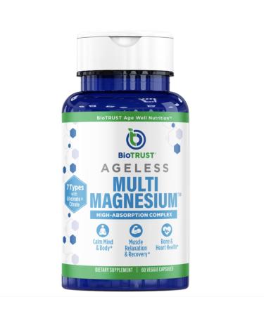 BioTrust Multi Magnesium Complex - High-Absorption 7-in-1 Supplement with Glycinate Malate Citrate Taurate Sucrosomial & More for Relaxation Focus Muscle Support - B6 & L-Theanine 60 Capsules