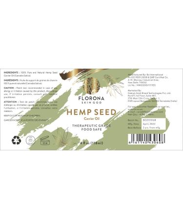 Florona Hemp Seed Oil 100% Pure & Natural - 4 fl oz for Hair Face & Skin Care | Revitalize Your Beauty - Buy Online on GoSupps.com