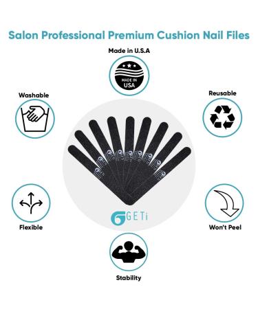 Geti Beauty 120/240 Grit Nail File 10-Pack | Washable & Reusable Emery Cushion for Natural Gel or Acrylic Nails | Black | U.S.A. Made - Buy Online on GoSupps.com