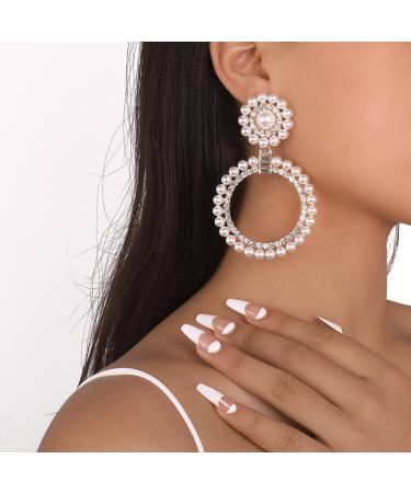 Chargances Boho Baroque Round Pearl Hoop Dangle Earrings with Crystal Accents - Gold | Fashion Stud Earrings for Women and Girls - Buy Online on GoSupps.com