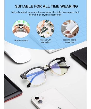 NSSIW Blue Light Glasses | Advanced Computer & Gaming Eyewear - Semi Rimless 01 Glossy Black/Golden Rim - Unisex - Buy Online on GoSupps.com