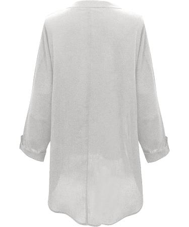 Cotton Linen Women's Summer Loose Fit Long Sleeve Shirt | Plus Size Casual Beach Blouse | H-White 5X-Large - Buy Online on GoSupps.com