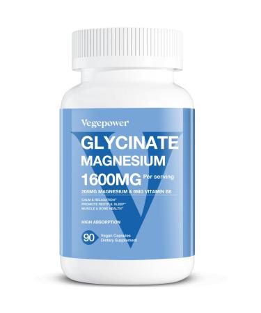 Magnesium Glycinate 200mg High Absorption Vegan Magnesium Supplement Fully Chelated Magnesium Zinc Vitamin D & B6 Magnesium Bisglycinate for Sleep Bone & Muscle Health Nerve Non-GMO 90 Capsules