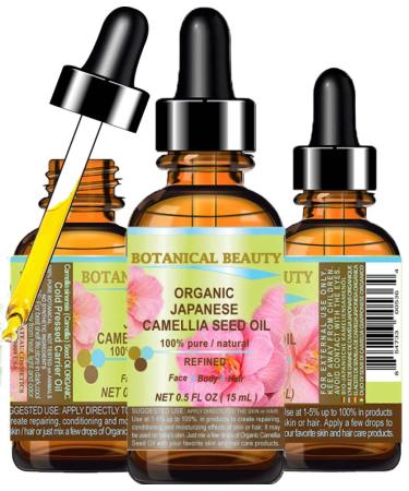 Japanese ORGANIC CAMELLIA Seed Oil. 100% Pure/Natural/Undiluted/Refined/Cold Pressed Carrier Oil. Rich antioxidant to revitalize and rejuvenate the hair  skin and nails. 0.5 Fl.oz-15ml.