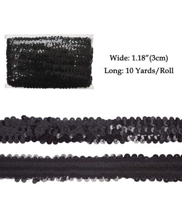 Levylisa Black Sequin Trim Glitter Stretch Paillette Lace Applique - 10 Yards - Buy Online on GoSupps.com