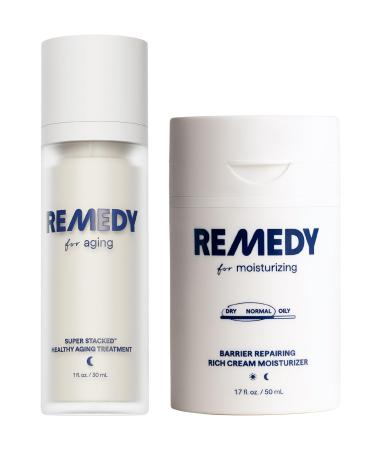 Remedy Anti-Aging Hydration Stack | 2-Piece Night & Day Routine | Healthy Aging Treatment & Rich Moisture Cream | Retinol, Ceramides, Peptides, Niacinamide | Created by Dermatologist Dr. Shah | Vegan