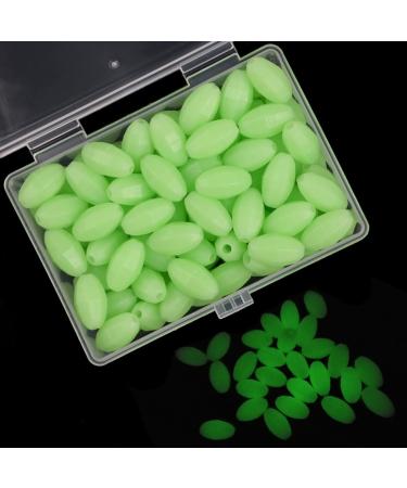 OROOTL Glow Beads Fishing Saltwater, 100pcs Hard Plastic Luminous Fishing Beads Green White Fish Beads Assortment Oval Egg Bead Lures Sea Fishing Tool