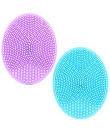 Androxeda 2PCs facial cleaning brush soft silicone face scrubber for massage porcelain cleaning black-distance layer deep scrubbing for all types of skin (violet + blue)