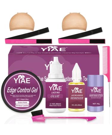 YIAE Lace Wig Glue and Hair Styling Wax Gel Wig Kit 60ml Wig Glue Lace Front Hair Glue Invisible Waterproof Wig Installation Kit with Lace Remover/Wig Band/Hair Wax Stick/Edge Control Kit