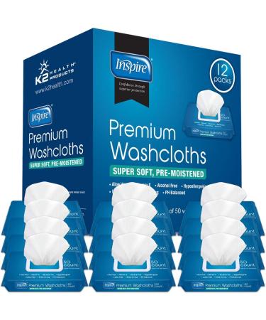 Inspire Adult Wet Wipes Adult Wash Cloths, Adult Wipes for Incontinence & Cleansing, 8"x12" 600 Count 12 packs of 50 50 Count (Pack of 12)