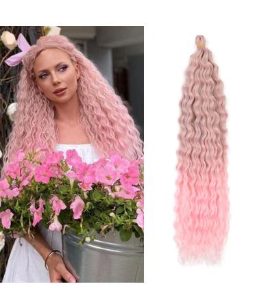 22 inches 3 packs deep twist crochet hair ocean wave curly bohemian crochet braids deep wave hair bundle bundles synthetic hair extensions for women girls 22inch gray/pink
