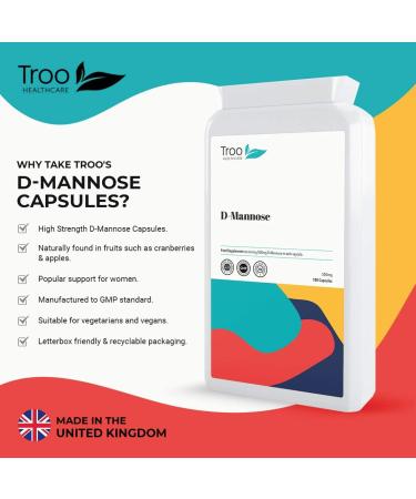 D-Mannose 500mg Supplement - 180 Capsules - Vegan Support for Men & Women - UK Made to GMP Standard - Buy Online on GoSupps.com