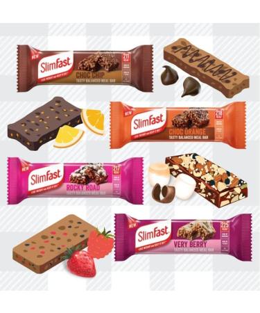 AETN Creations Slim Fast Meal Replacement Bars Bundle 4x60g | High Protein | Choc Chip, Choc Orange, Rocky Road, Very Berry | With Weight Loss Planner & Fridge Magnet - Buy Online on GoSupps.com