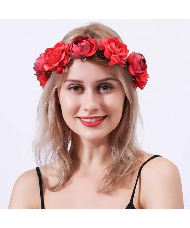 Wiwpar Red Rose Floral Crown Headband - Adjustable Flower Wreath Garland for Wedding & Party Women s Hair Accessory - Buy Online on GoSupps.com