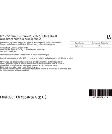 Life Extension L-Glutamine 500mg Vegan Capsules - Lab-Tested Gluten Free | Vegetarian | Soy Free | GMO Free - Buy Online on GoSupps.com