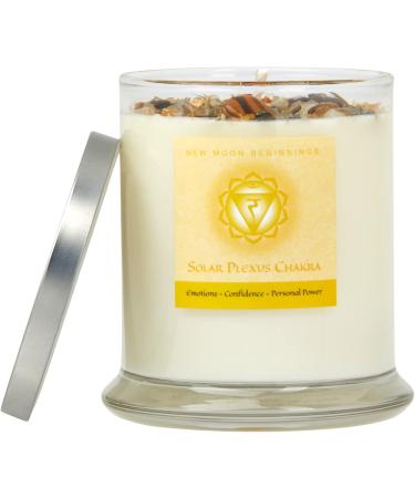Solar Plexus Chakra Candle | New Moon Beginnings | Aromatherapy & Crystal-Infused Soy Candle | 12oz Dried Flower Candle - Buy Online on GoSupps.com