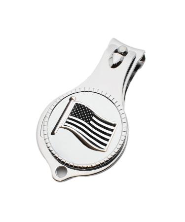 Black & White USA Flag Design Pocket Metal Nail Clipper Bottle Opener with Personalised Engraved Message Presented in a Velvet Pouch