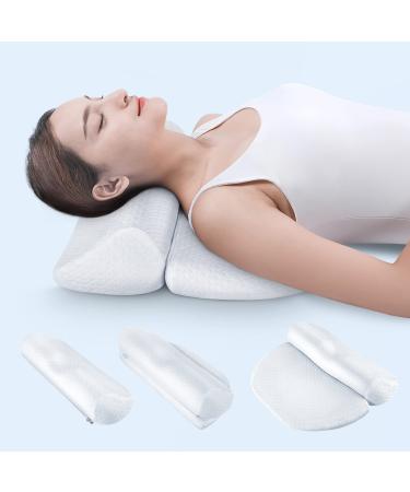 6-IN-1 Adjustable Cervical Neck Pillows for Pain Relief Sleeping, Memory Foam Bolster Pillows with Detachable Pad, Neck Support Pillow for Body Lumbar Knee Leg Back Orthopedic Neck Roll (White)