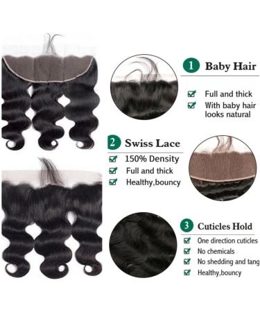 Hd Lace Frontal Body Wave 10 Inch 13X4 Human Hair Closure Ear To Ear Closure Free Part Pre Plucked With Baby Hair 150% Density Indian Real Remy Human Hair Natural Color - Buy Online on GoSupps.com
