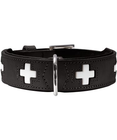 HUNTER SWISS dog collar leather high quality Swiss cross 47 (SM) black black 47 (SM) Collar