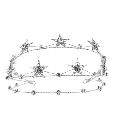 Beaupretty Bling Rhinestone Star Crown  Star Crystal Tiara and Crown Bridal Headpiece Alloy Hairband Wedding Jewelry for Women Girls  Silver