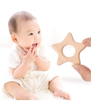 ABOOFAN 5pcs Wooden Star Teething Rings for Babies - Khaki | Baby Chew Toy with Silicone Teether | 5.5x5.5cm - Buy Online on GoSupps.com
