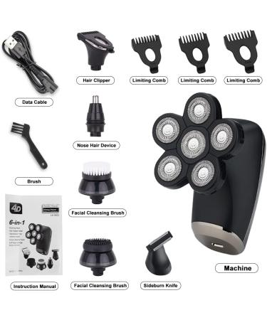 5-in-1 Men's Electric Shaver | Waterproof Rechargeable Razor & Beard Trimmer | Bald Shaver & Hair Clipper Wet Dry Kit - Black - Buy Online on GoSupps.com