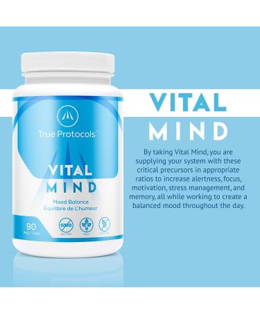 TRUE PROTOCOLS - Vital Mind - 5-HTP (50mg) + L-Tyrosine (250mg) + Alpha GPC (100mg) + SAMe (50mg) - 90 Non-Laxative & High Absorption Vegan Capsules - Bioavailable Caps For Optimal Mood Balance Focus & Stress Management - 100% Non-GMO Supplement - Buy Online on GoSupps.com