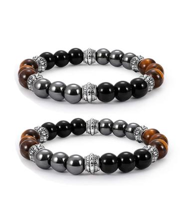 TTTRV Magnetic therapeutic slimming bracelet natural matt stone bracelet to relieve arthritis pain 2 pieces