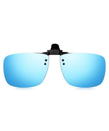 Read Optics Clip-On Sunglasses: Flip-Up Mens/Womens Polarised Sun Lenses fit Over Prescription Glasses & Readers One Size Blue Mirror