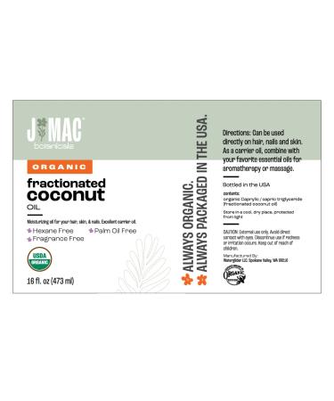 J MAC BOTANICALS Fractionated Coconut Oil - 16 oz Glass Bottle - Carrier Oil for Essential Oils and Hair Care - Buy Online on GoSupps.com